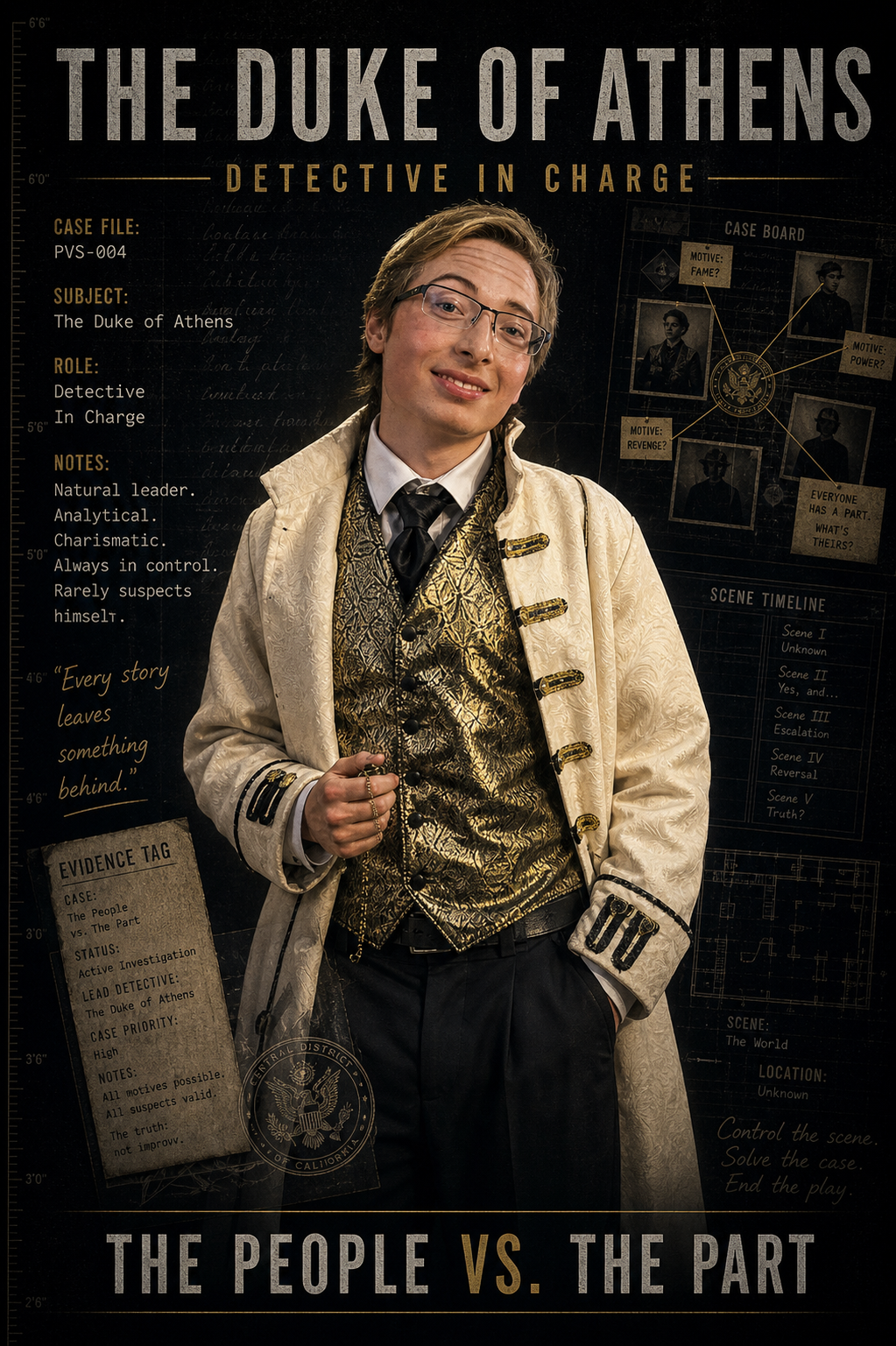 Character poster for The Duke Of Athens, Detective In Charge.