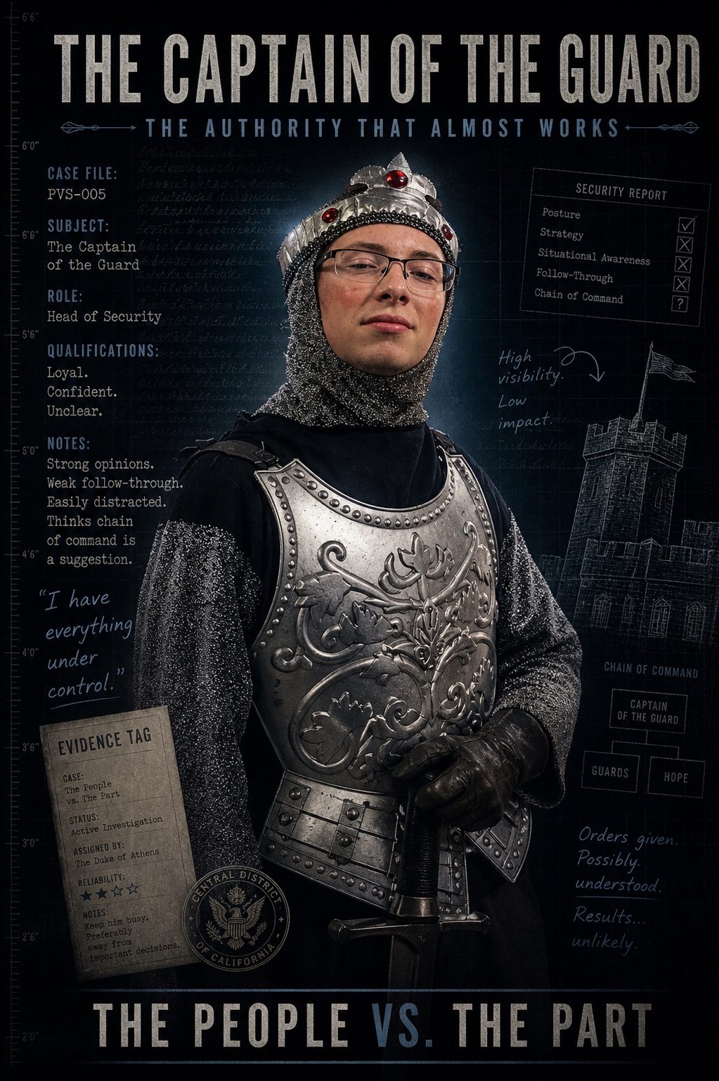 Character poster for The Captain, Head Of Security.